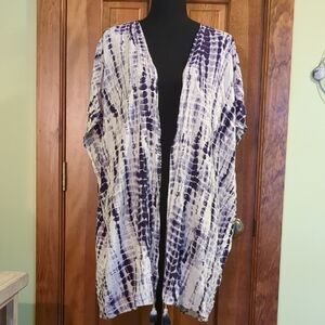 Purple and White Tie-Dye Kimono Beach Cover-up.